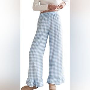 Womens Light Blue Gingham Pajama Pants